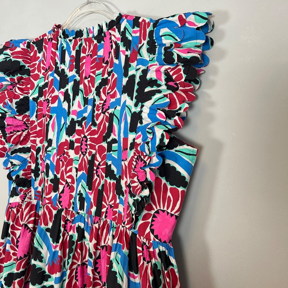 Oliphant size XL maxi dress tiered scalloped ruffle colorful floral cotton boho - Picture 13 of 16